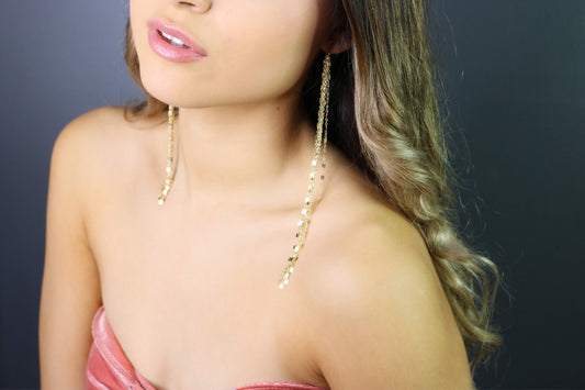 Mirror Lace Chain Shoulder Duster Earrings | Statement Long Drop Earrings