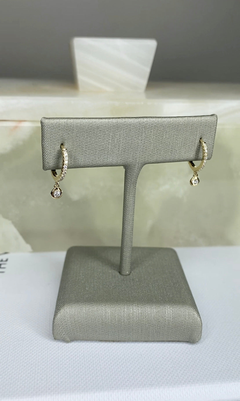 14 Karat Gold Diamond Hoop with Diamond Drop | Solid Gold Fine Jewelry
