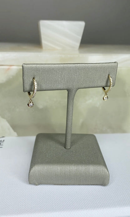 14 Karat Gold Diamond Hoop with Diamond Drop | Solid Gold Fine Jewelry