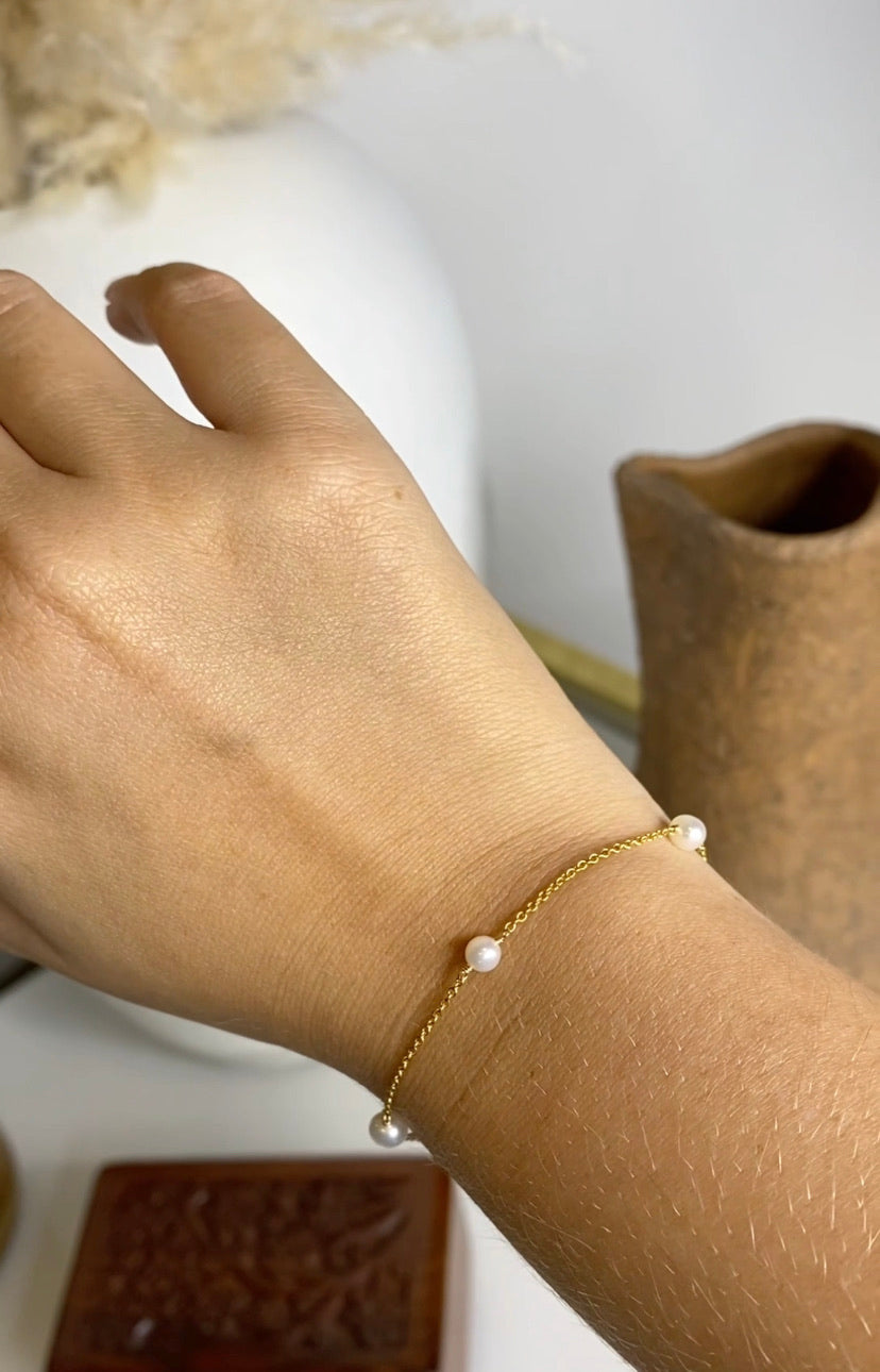 Freshwater Pearl Station Bracelet | Dainty Pearl Chain Bracelet