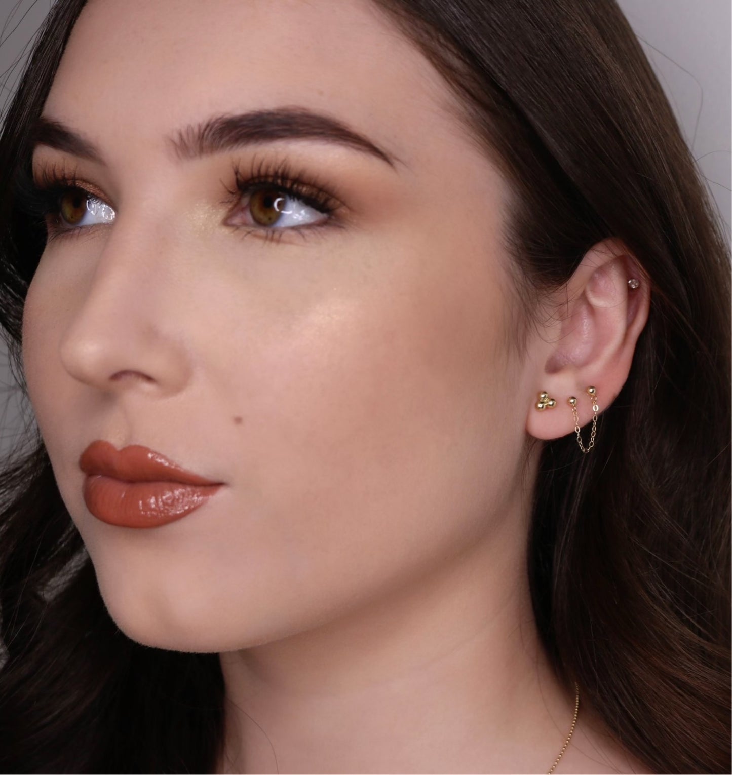 14K Double Ball Chain Handcuff Earrings | Chain Linked Stud Earrings