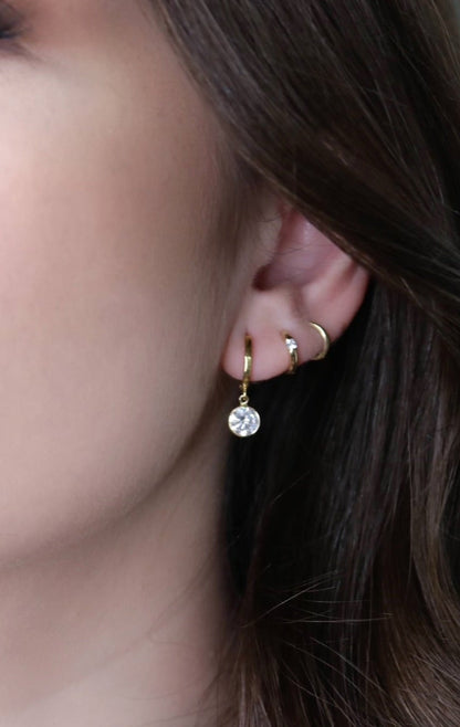 14K Gold Hoop Earrings Bezel Set CZ Drop | Classic Sparkle