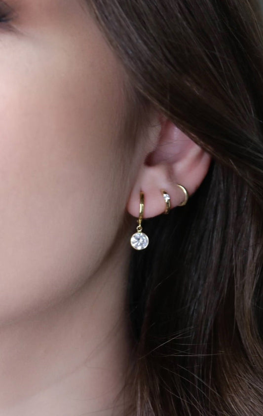 14K Gold Hoop Earrings Bezel Set CZ Drop | Classic Sparkle
