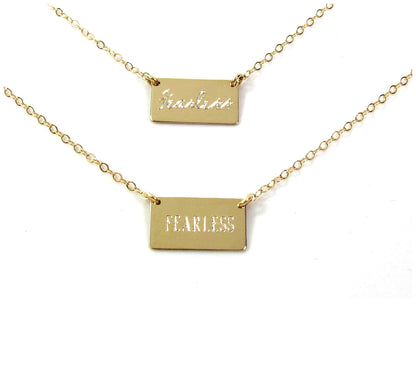 Small Rectangle Engraved Name Plate Necklace | Personalized Bar Necklace