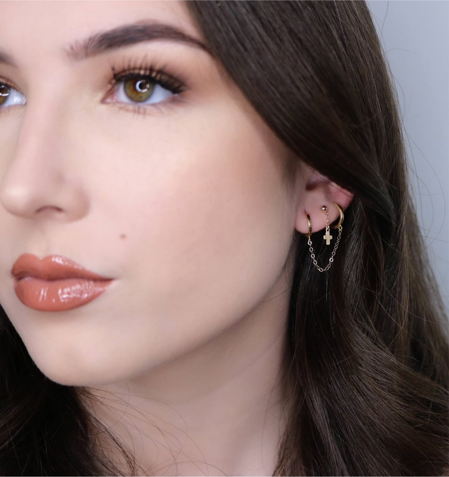14K Gold Ball Stud Earrings | Dangling Cross Earrings