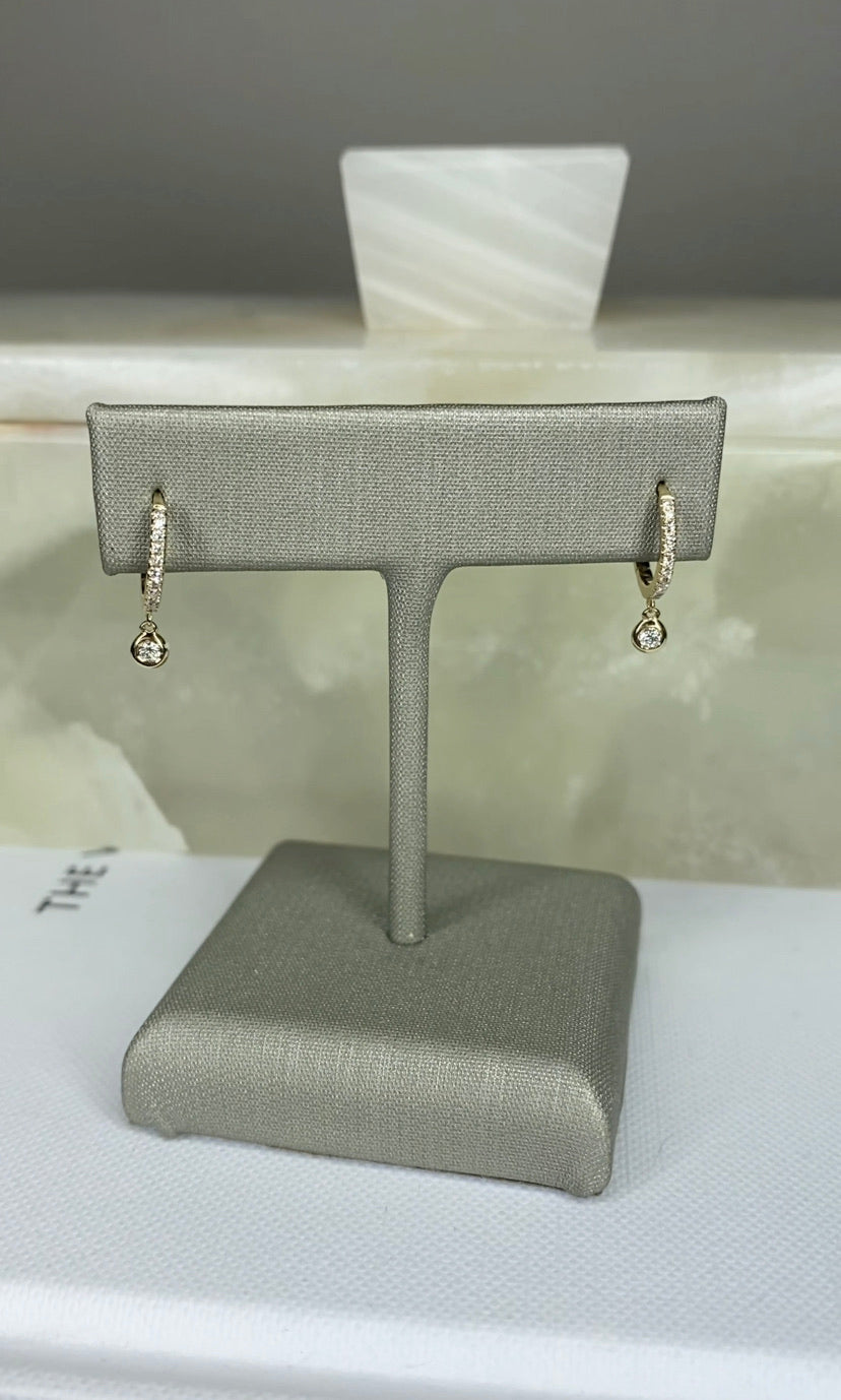 14 Karat Gold Diamond Hoop with Diamond Drop | Solid Gold Fine Jewelry