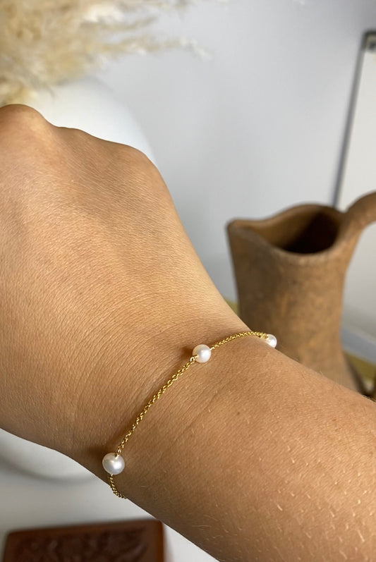 Freshwater Pearl Station Bracelet | Dainty Pearl Chain Bracelet