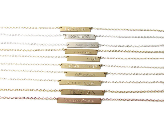 Engraved Bar Necklace | Personalized Name, Date & Coordinate Jewelry