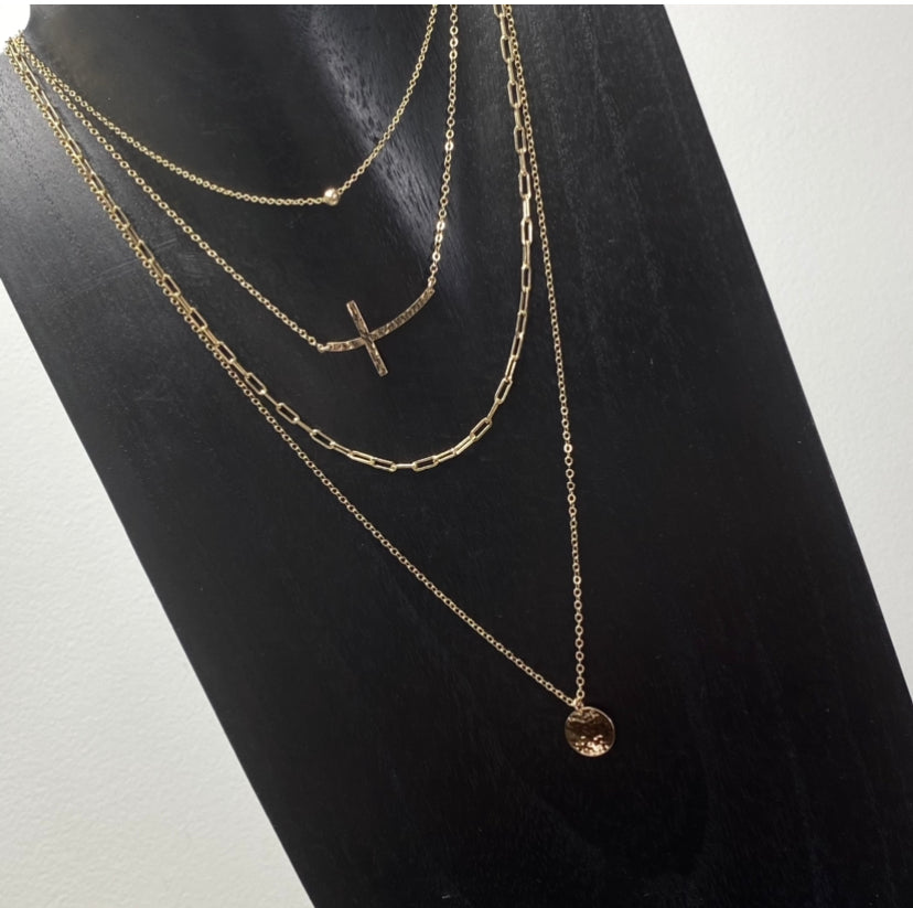 Hammered Curved Sideways Cross Necklace | Minimalist Jewelry