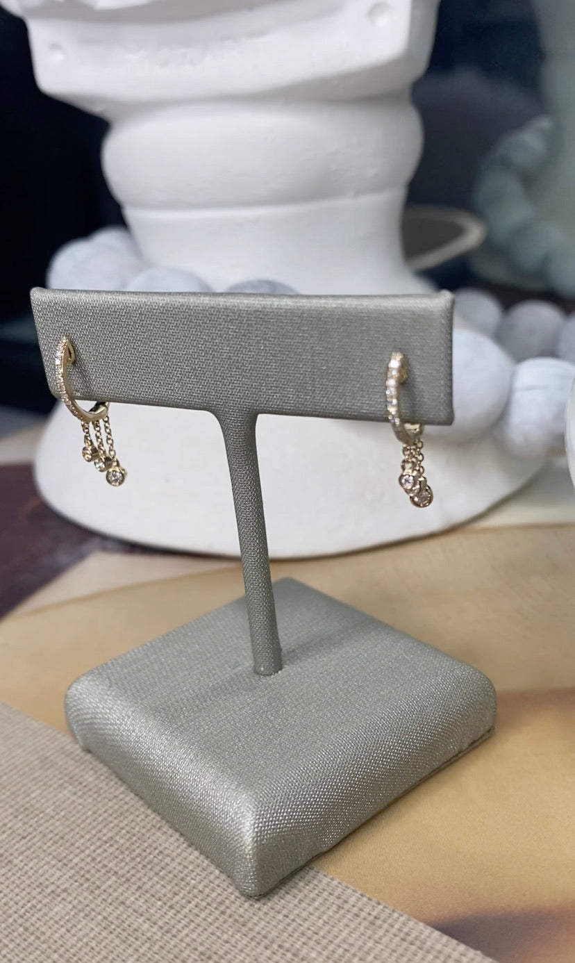 14K Gold Diamond Huggie Hoop Earrings | Shaker Style Cascading Diamond Drops