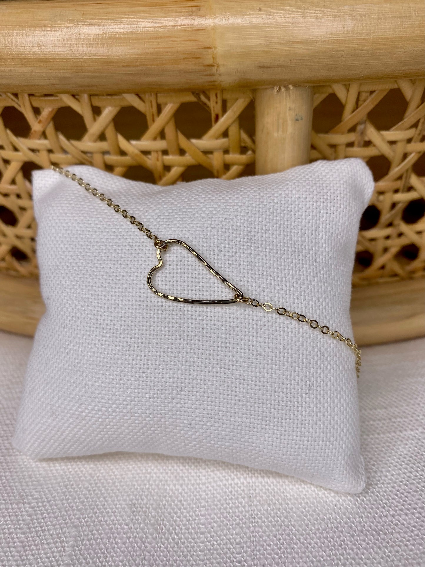 Sideways Heart Necklace | Hammered Texture | Gold Filled or Sterling Silver
