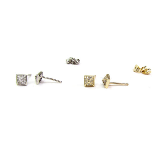 Tiny CZ Pyramid Stud Earrings