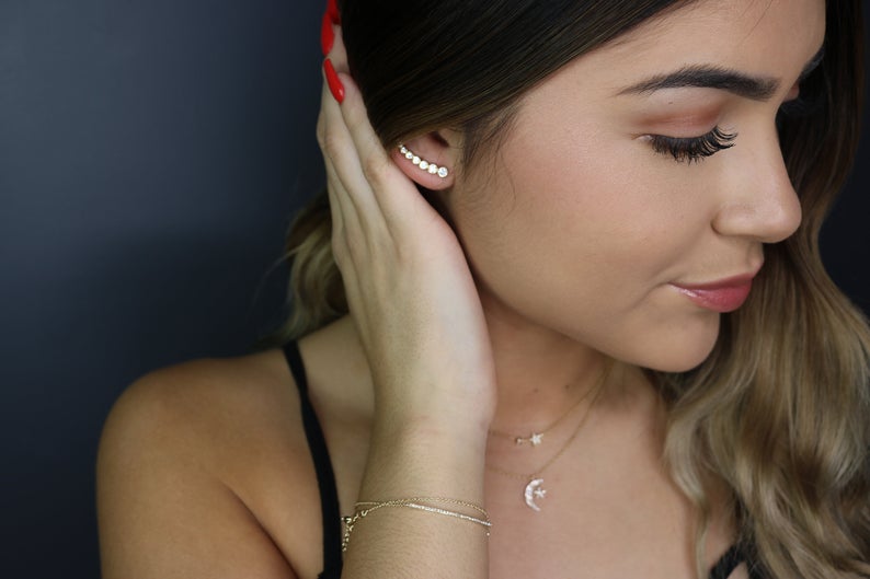Graduated Bezel Set Round CZ Ear Climbers | Modern Sparkle Earrings