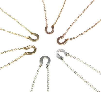 Dainty Horseshoe Necklace | Hammered or Polished