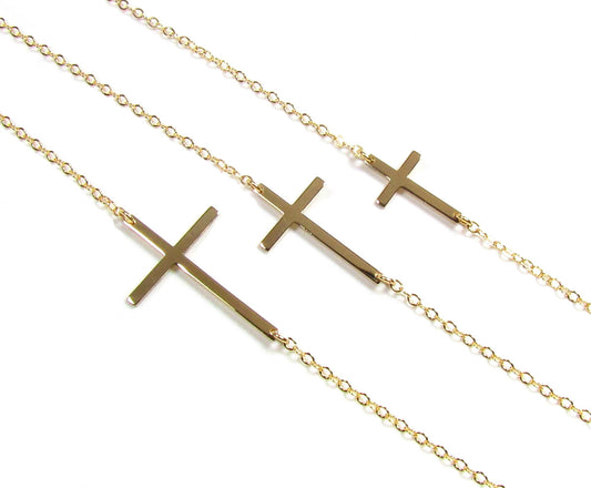 Polished Sideways Cross Necklace | Adjustable Placement | 3 Sizes Available