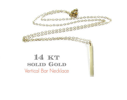 14K Gold Skinny Vertical Bar Pendant | Engravable Necklace