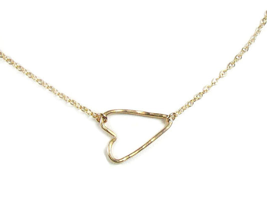 Sideways Heart Necklace | Hammered Texture | Gold Filled or Sterling Silver