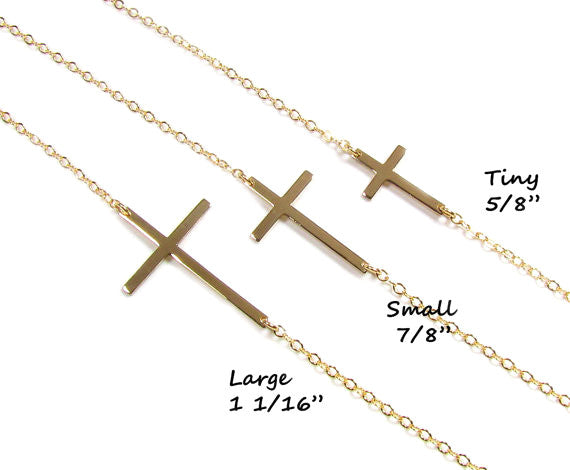 Polished Sideways Cross Necklace | Adjustable Placement | 3 Sizes Available