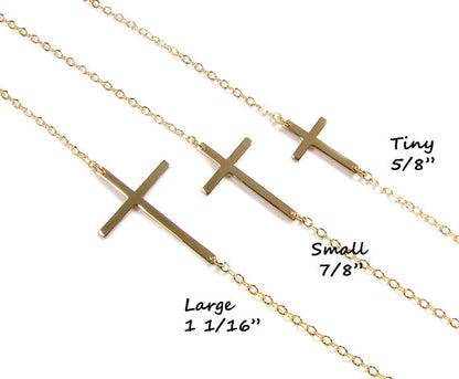 Polished Sideways Cross Necklace | Adjustable Placement | 3 Sizes Available
