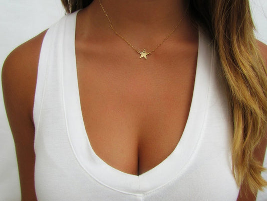 14K Solid Gold Star Necklace | Dainty Celestial Pendant