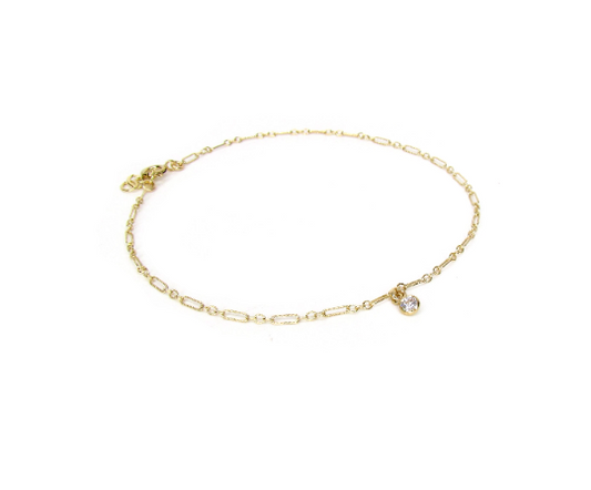 CZ Drop Anklet on Textured 3+1 Chain | Dainty Chain Anklet