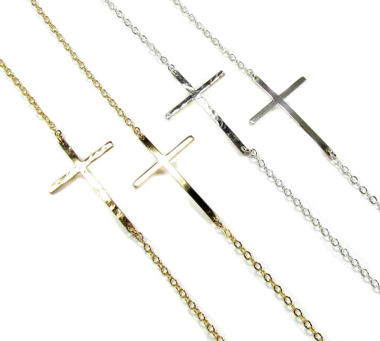 Skinny Sideways Cross Bracelet | Hammered or Polished