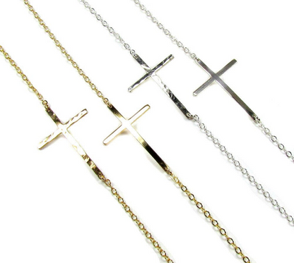 Skinny Sideways Cross Bracelet | Hammered or Polished