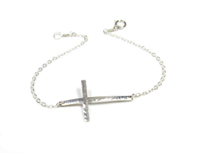 Skinny Sideways Cross Bracelet | Hammered or Polished