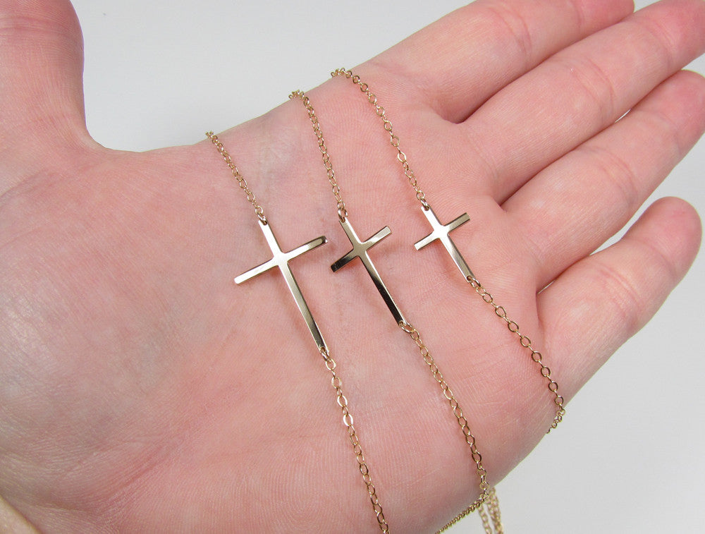 Polished Sideways Cross Necklace | Adjustable Placement | 3 Sizes Available