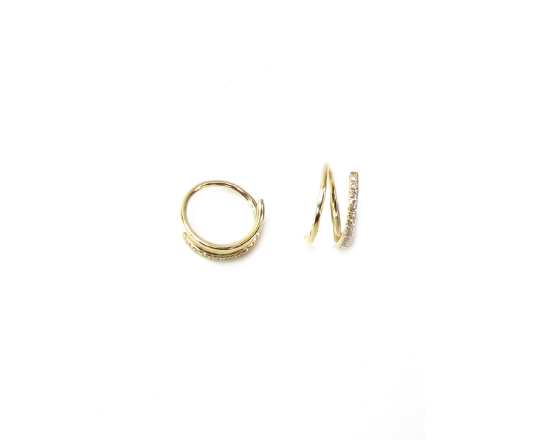 14K Solid Gold Diamond Spiral Earrings | Double Piercing Hoop Illusion