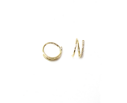 14K Solid Gold Diamond Spiral Earrings | Double Piercing Hoop Illusion