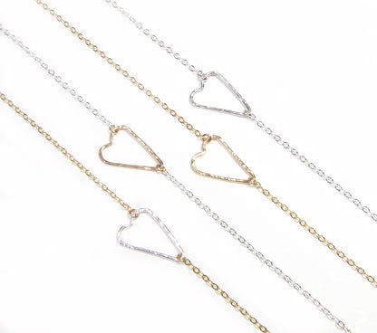 Sideways Heart Necklace | Hammered Texture | Gold Filled or Sterling Silver