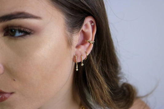 14K Gold Diamond Huggie Hoop Earrings | Shaker Style Cascading Diamond Drops