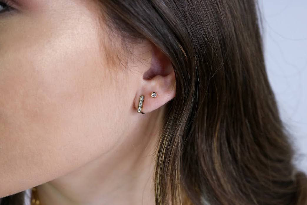 14K Gold Square CZ Hoop Earrings | Modern Geometric Everyday Hoops
