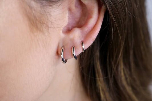 14K White Gold Polished Huggie Hoops | 3 Sizes