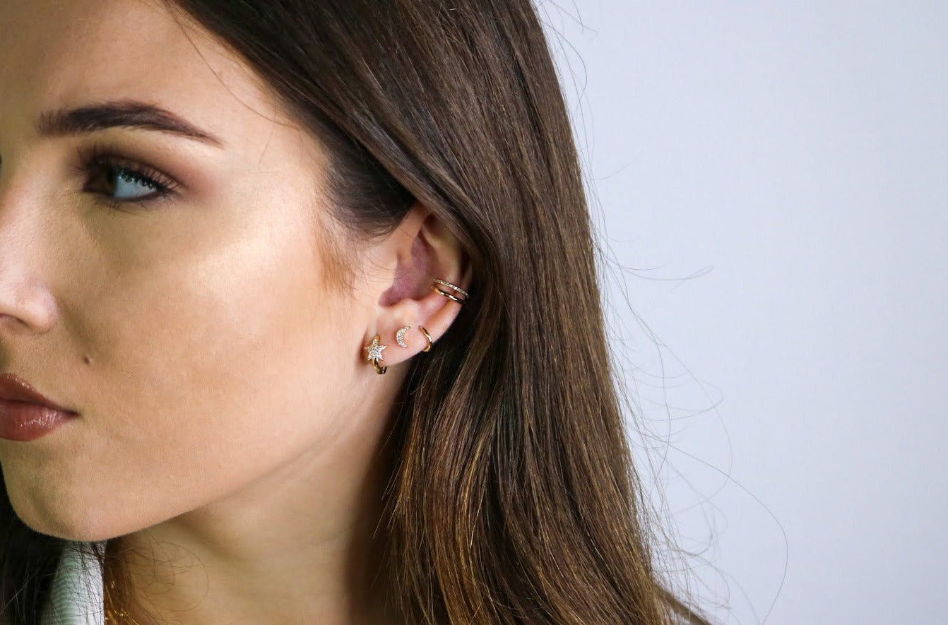 14K Diamond Moon Studs