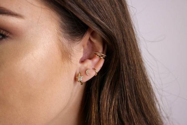 14k Gold Diamond Moon Earrings | Celestial Jewelry