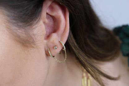 14K Gold Diamond Huggie Hoop Earrings | Chain Linked Handcuff Style