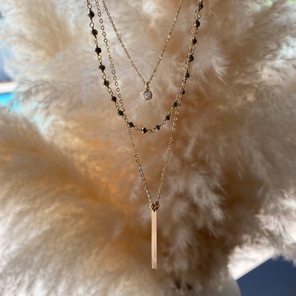 Gold Filled Layered Necklace Set | CZ Drop, Gemstone Beads, and Bar Pendant