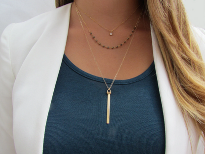 Gold Filled Layered Necklace Set | CZ Drop, Gemstone Beads, and Bar Pendant